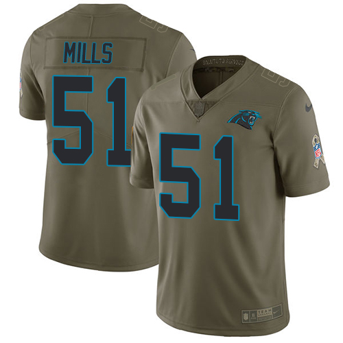 Nike Panthers #51 Sam Mills Olive Men's Stitched NFL Limited Salute To Service Jersey - Click Image to Close